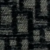 Woven fabric texture features a dark base with off-white rectangular motifs composed of granular dots, displaying subtle integrated text.